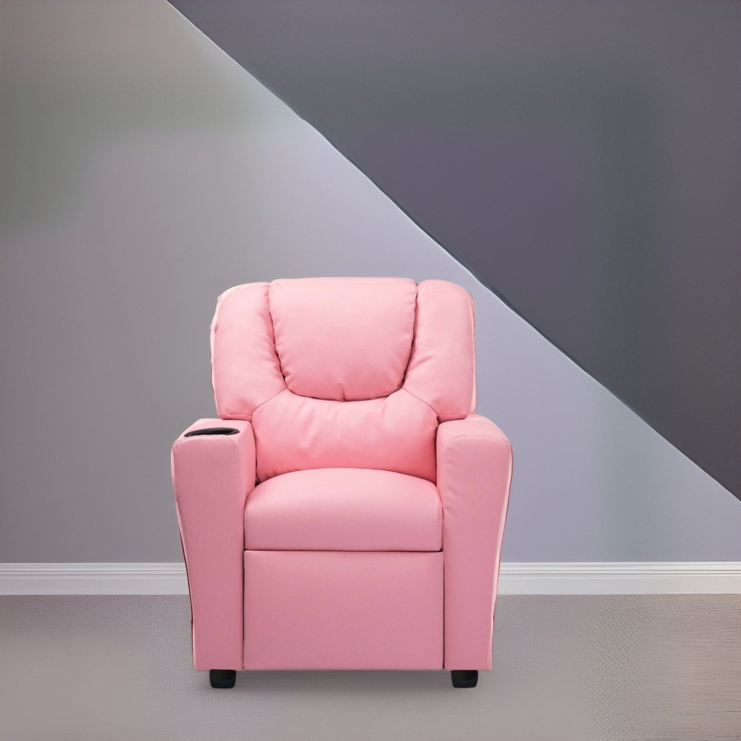 Poltrona reclinabile in PVC per bambini con funzione di reclinazione push-back, portabicchieri e comodo poggiapiedi