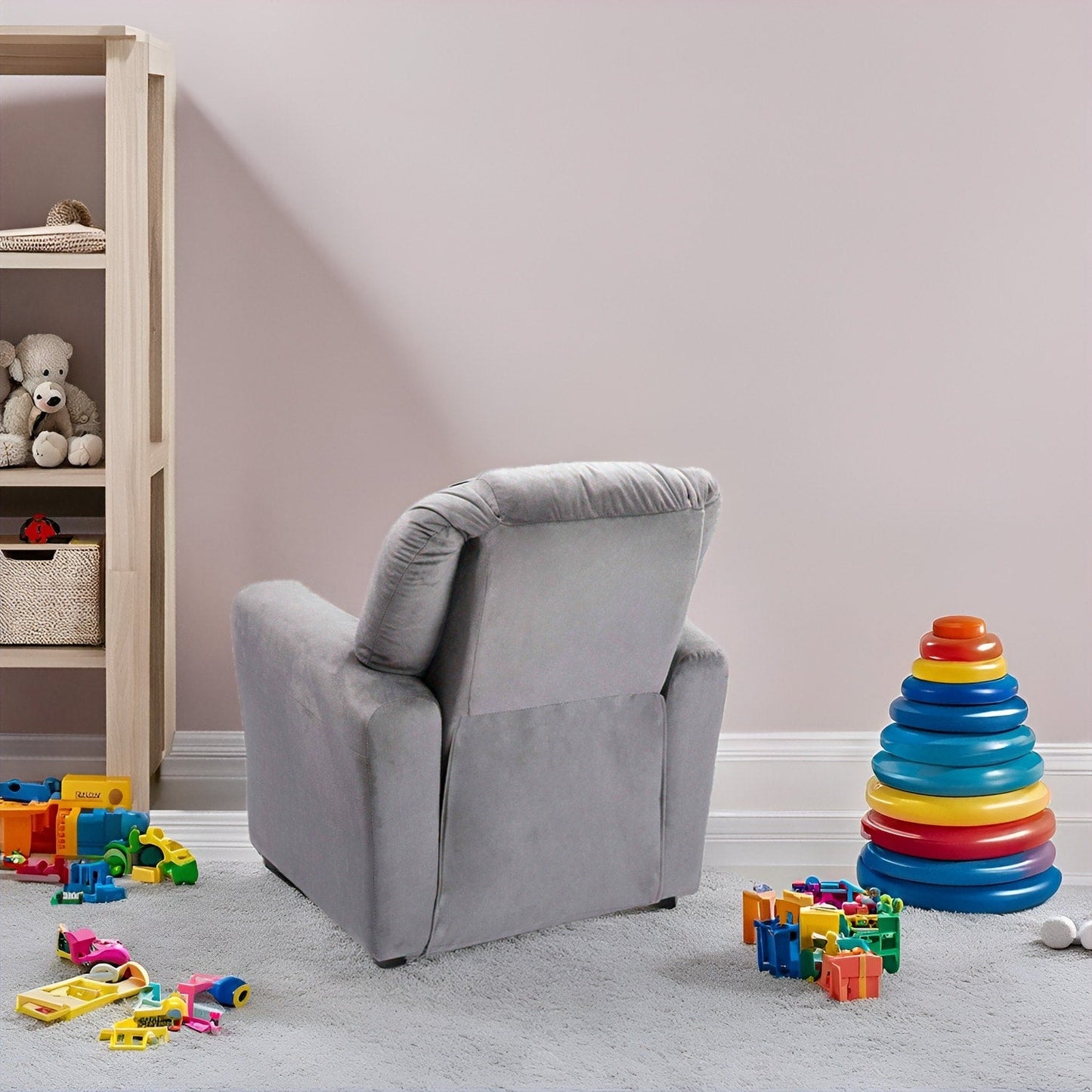Poltrona reclinabile in PVC per bambini con funzione di reclinazione push-back, portabicchieri e comodo poggiapiedi