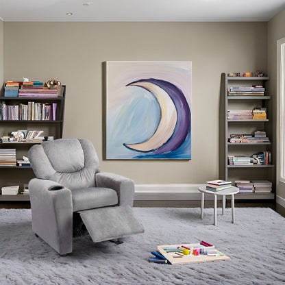 Poltrona reclinabile in PVC per bambini con funzione di reclinazione push-back, portabicchieri e comodo poggiapiedi