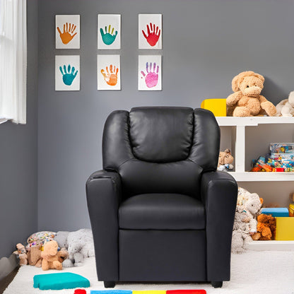 Poltrona reclinabile in PVC per bambini con funzione di reclinazione push-back, portabicchieri e comodo poggiapiedi