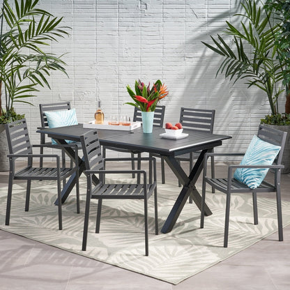 Set da pranzo moderno in alluminio da 6 posti Pabara Outdoor con tavolo estensibile di Christopher Knight Home