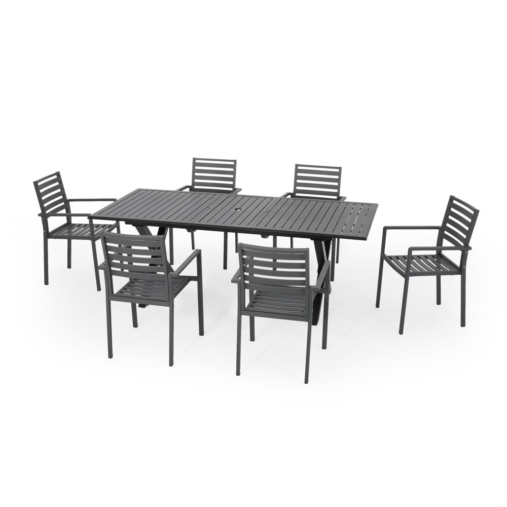 Set da pranzo moderno in alluminio da 6 posti Pabara Outdoor con tavolo estensibile di Christopher Knight Home