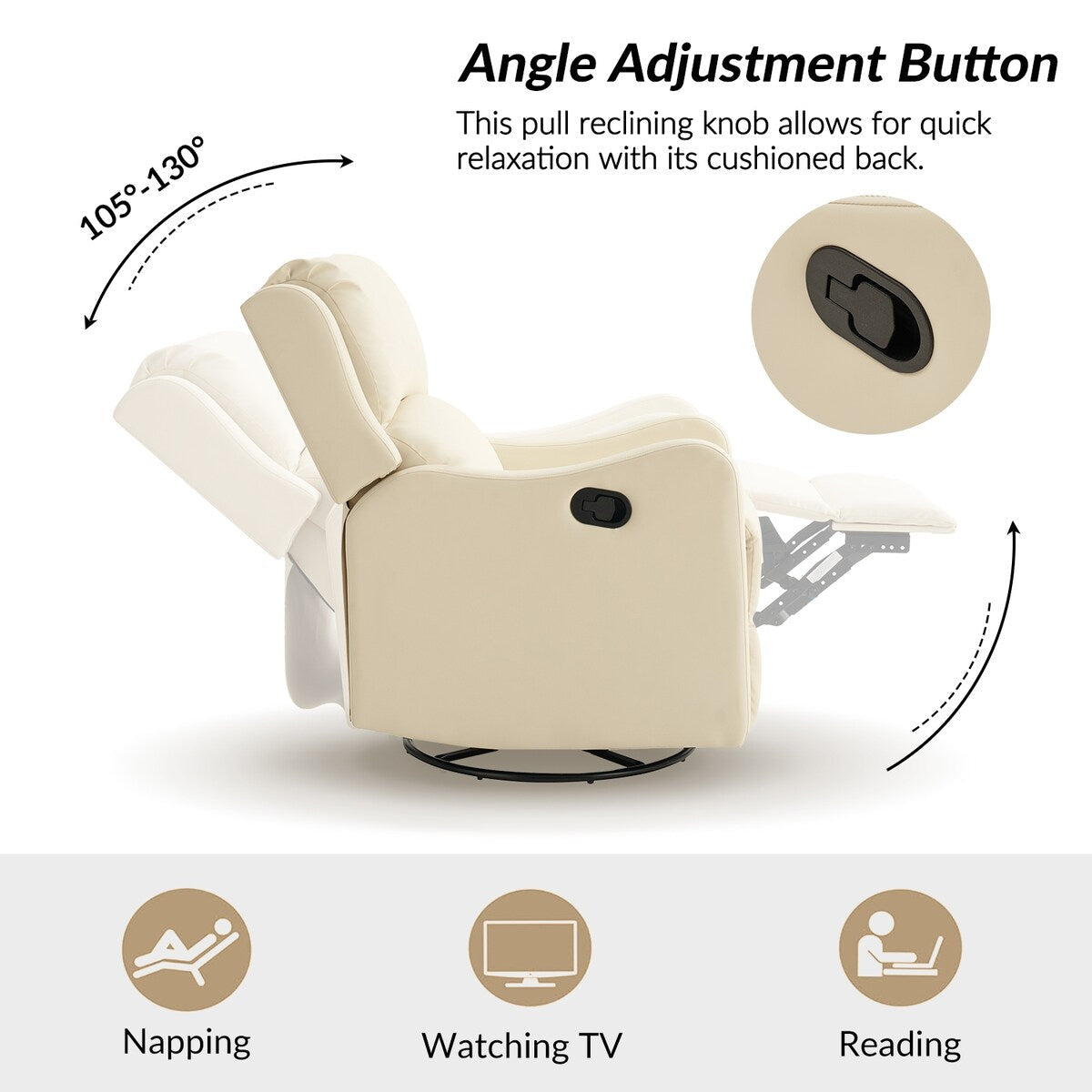 Poltrona reclinabile girevole a 360 gradi Pablo Traditional di HULALA HOME