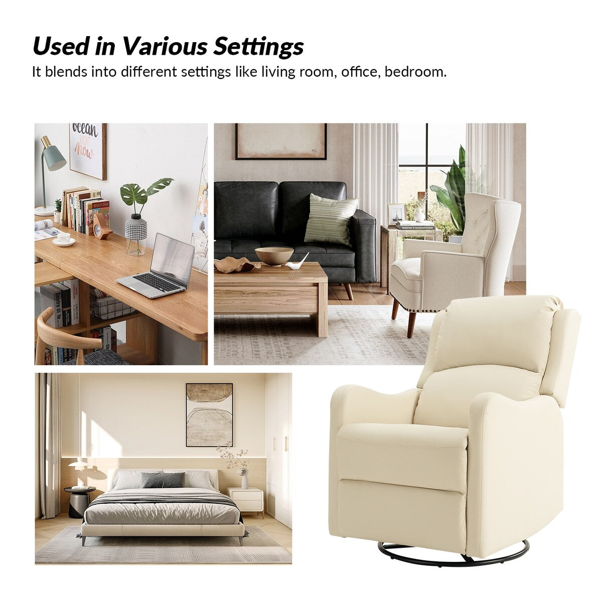 Poltrona reclinabile girevole a 360 gradi Pablo Traditional di HULALA HOME