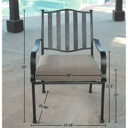 Set da pranzo moderno in acciaio Pacific Casual Columbus Circle da 7 pezzi, cuscini marroni/beige