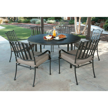 Set da pranzo moderno in acciaio Pacific Casual Columbus Circle da 7 pezzi, cuscini marroni/beige