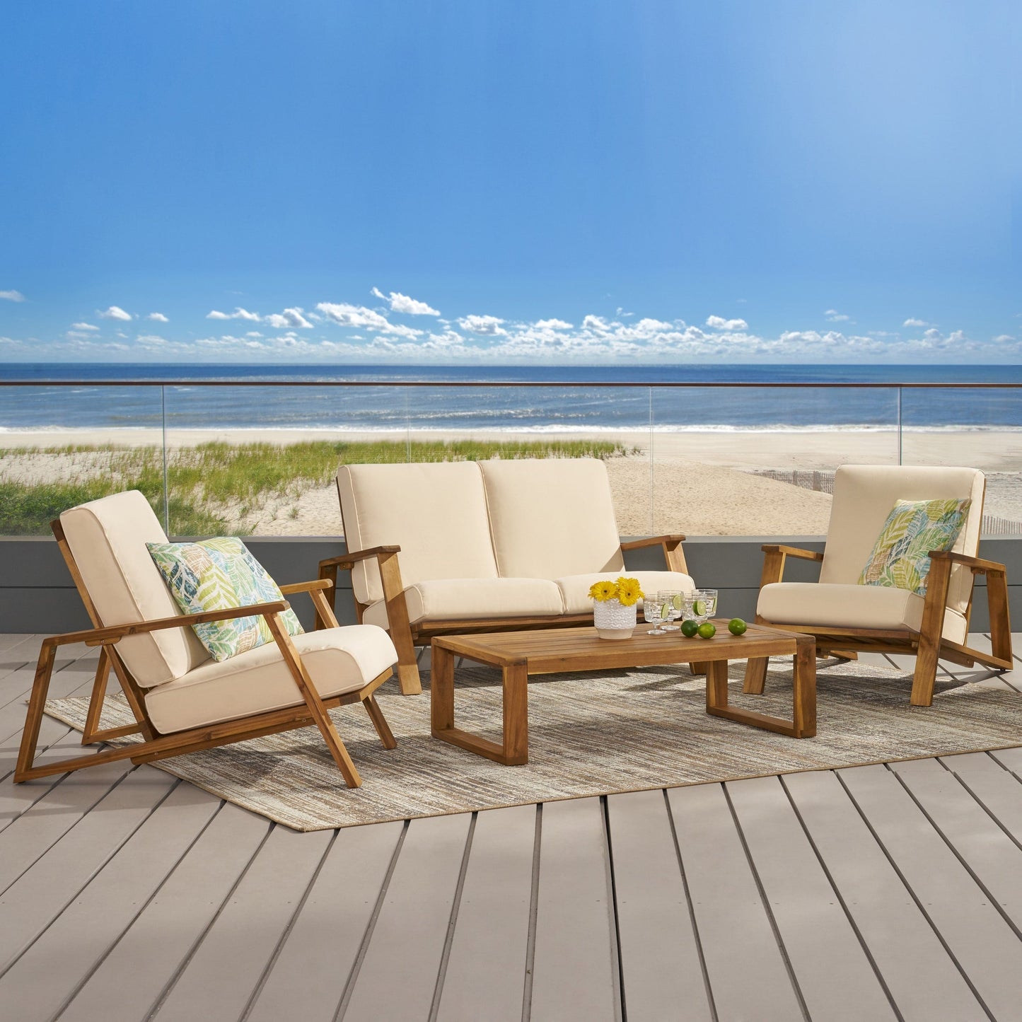 Set da esterno Paloma in acacia imbottito da 4 pezzi di Christopher Knight Home