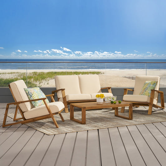 Set da esterno Paloma in acacia imbottito da 4 pezzi di Christopher Knight Home