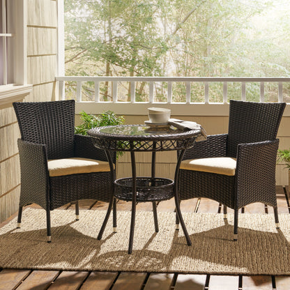 Set da bistrot Parker Outdoor in vimini da 3 pezzi con cuscini di Christopher Knight Home