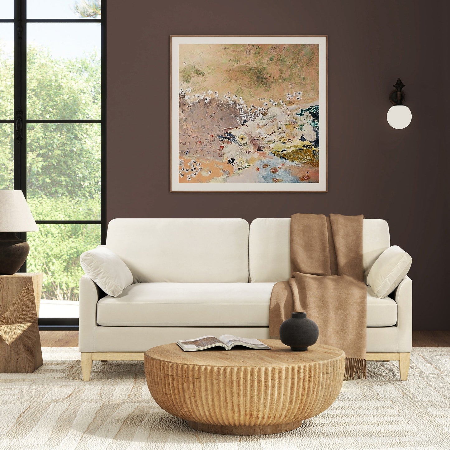 Divano moderno Pasadena 75.5 in velluto con schienale largo e cuscini stile fattoria