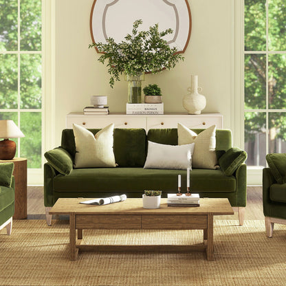 Divano moderno Pasadena 75.5 in velluto con schienale largo e cuscini stile fattoria