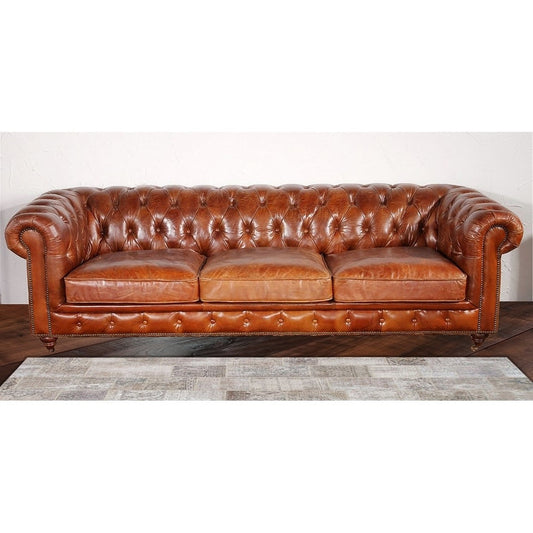 Divano capitonné Pasargad Home Paris Club Chesterfield, marrone - 28,7'' A x 97,2'' L x 39'' P