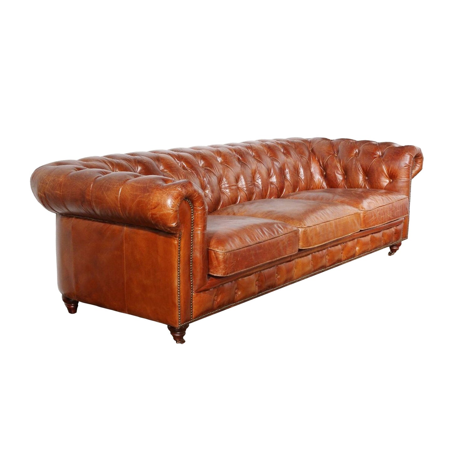 Divano capitonné Pasargad Home Paris Club Chesterfield, marrone - 28,7'' A x 97,2'' L x 39'' P