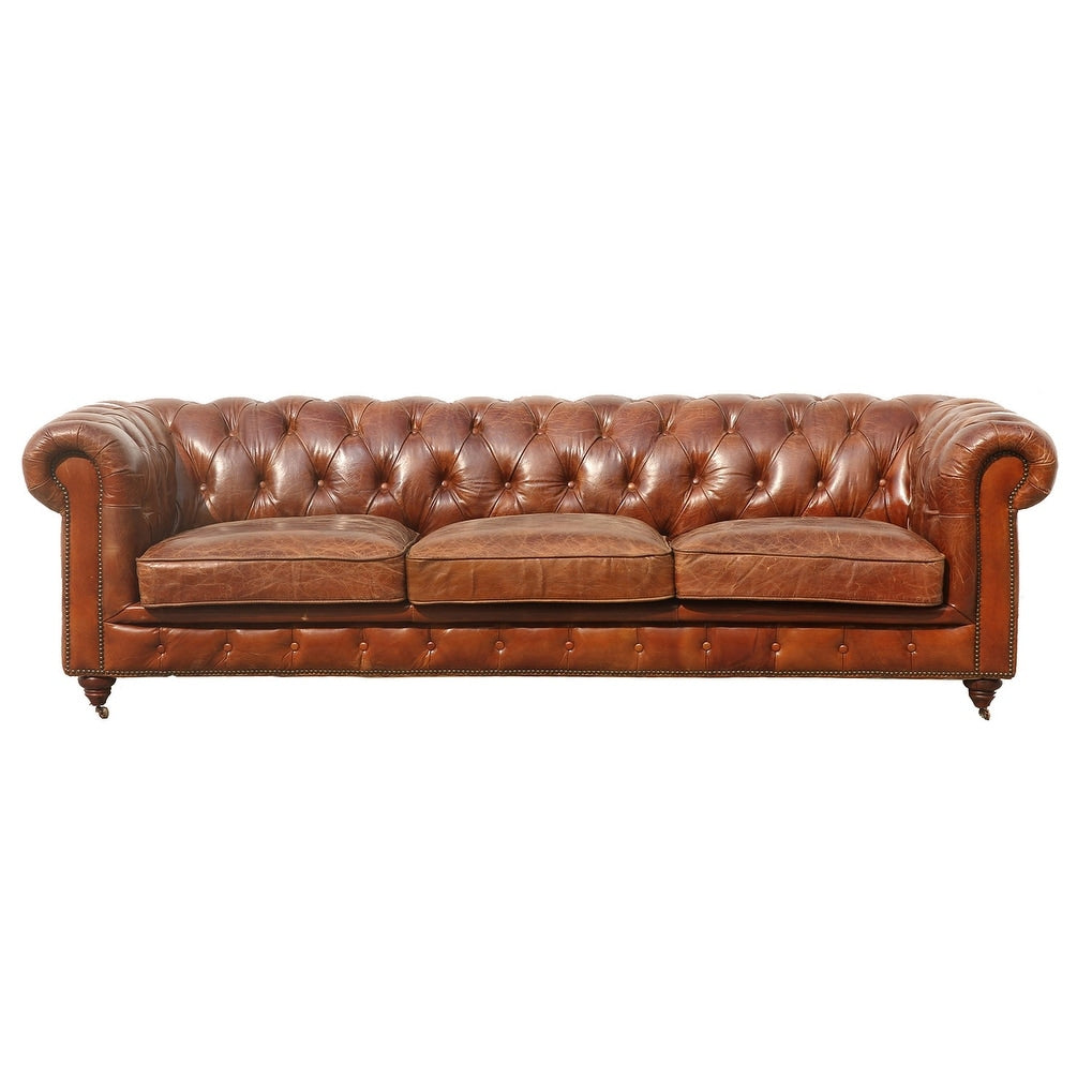 Divano capitonné Pasargad Home Paris Club Chesterfield, marrone - 28,7'' A x 97,2'' L x 39'' P