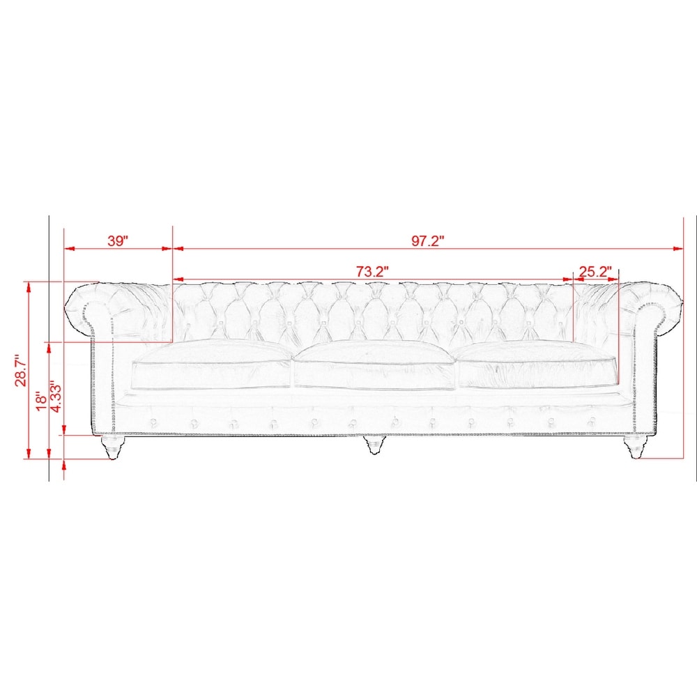 Divano capitonné Pasargad Home Paris Club Chesterfield, marrone - 28,7'' A x 97,2'' L x 39'' P