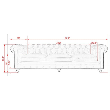 Divano capitonné Pasargad Home Paris Club Chesterfield, marrone - 28,7'' A x 97,2'' L x 39'' P