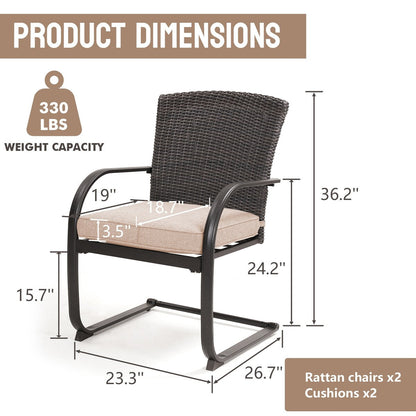 Sedie da pranzo in vimini per esterni, 2 pezzi, mobili da giardino primaverili adatti a tutte le stagioni con cuscini per giardino, piscina, cortile, prato