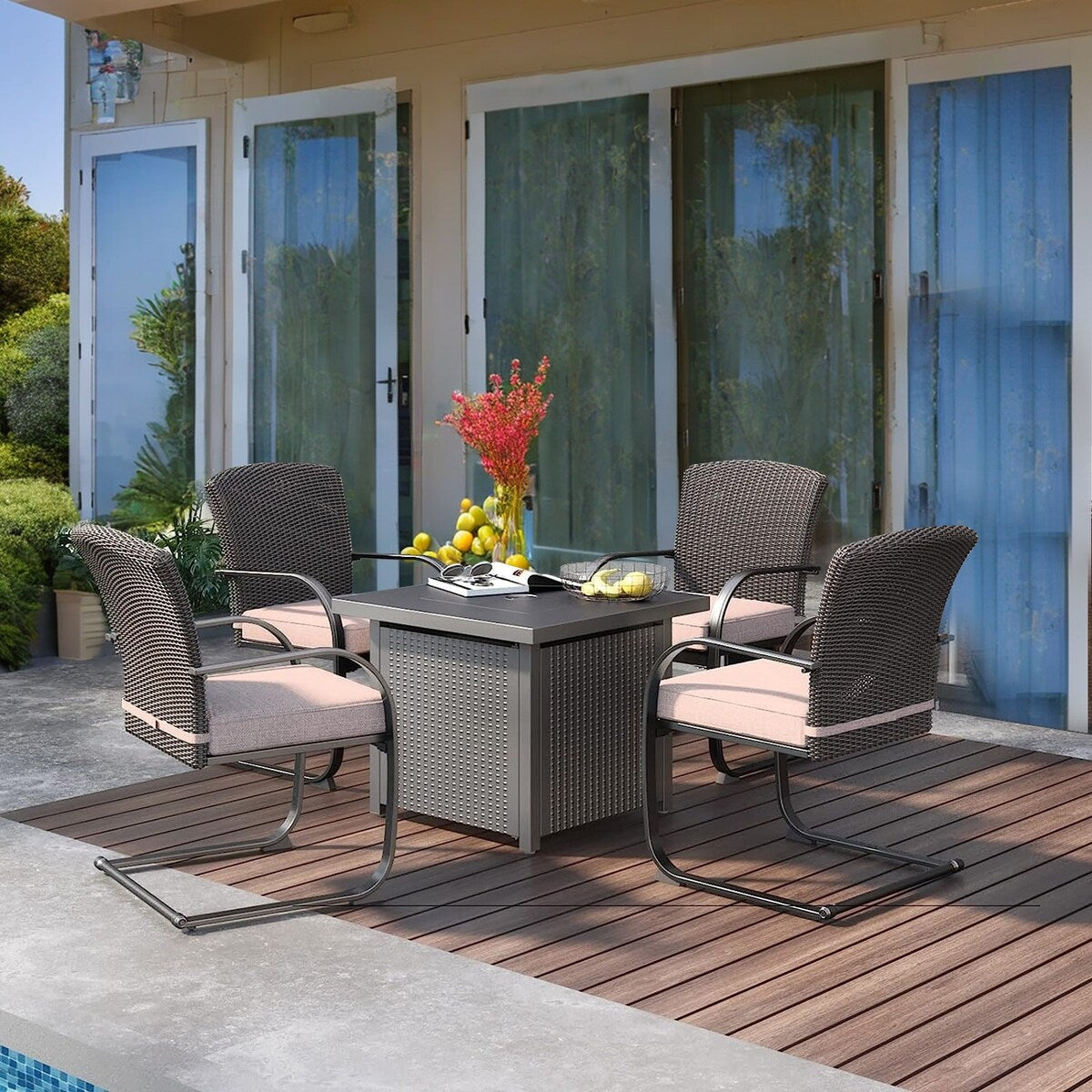 Sedie da pranzo in vimini per esterni, 2 pezzi, mobili da giardino primaverili adatti a tutte le stagioni con cuscini per giardino, piscina, cortile, prato