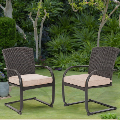 Sedie da pranzo in vimini per esterni, 2 pezzi, mobili da giardino primaverili adatti a tutte le stagioni con cuscini per giardino, piscina, cortile, prato