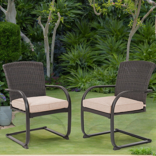 Sedie da pranzo in vimini per esterni, 2 pezzi, mobili da giardino primaverili adatti a tutte le stagioni con cuscini per giardino, piscina, cortile, prato