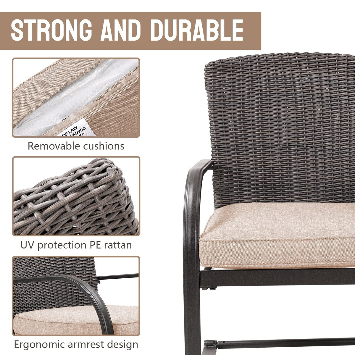 Sedie da pranzo in vimini per esterni, 2 pezzi, mobili da giardino primaverili adatti a tutte le stagioni con cuscini per giardino, piscina, cortile, prato