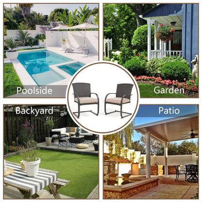 Sedie da pranzo in vimini per esterni, 2 pezzi, mobili da giardino primaverili adatti a tutte le stagioni con cuscini per giardino, piscina, cortile, prato