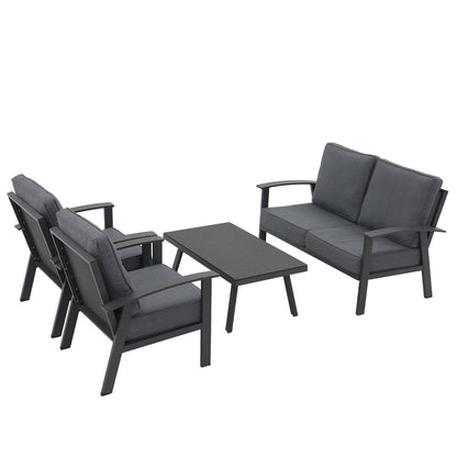 Set da conversazione in alluminio da 4 pezzi per patio con cuscini e tavolo con texture in marmo