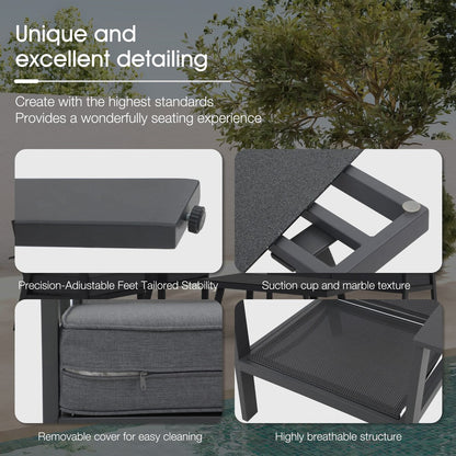 Set da conversazione in alluminio da 4 pezzi per patio con cuscini e tavolo con texture in marmo