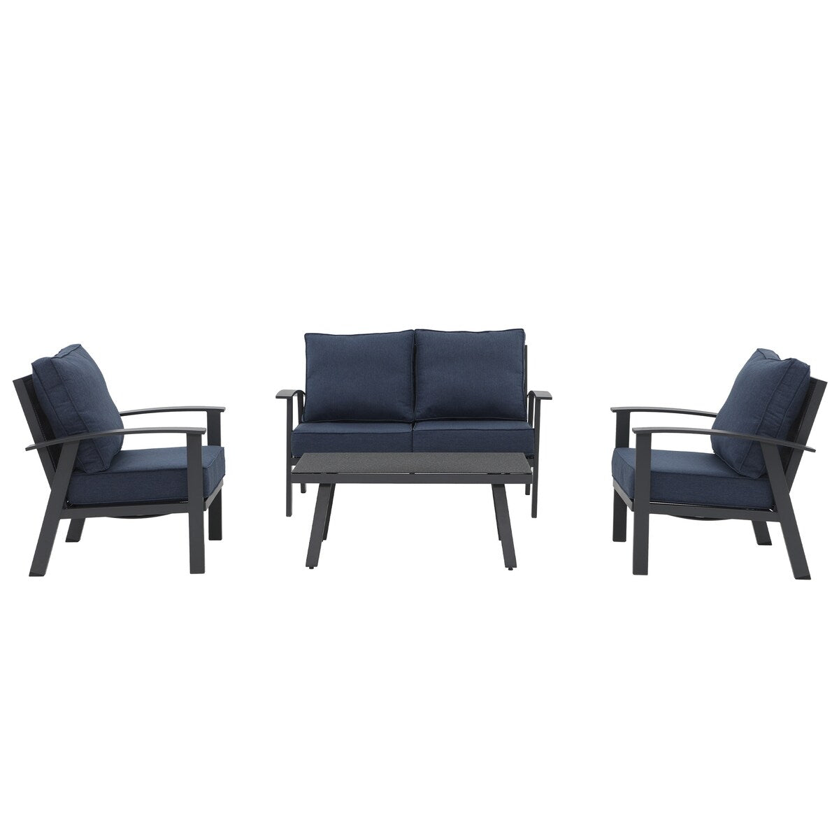 Set da conversazione in alluminio da 4 pezzi per patio con cuscini e tavolo con texture in marmo