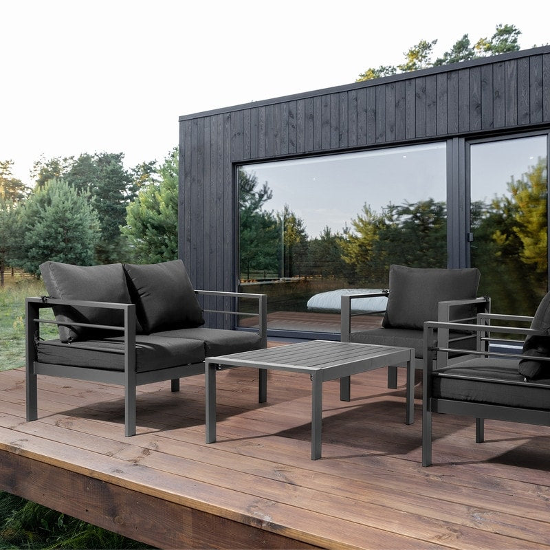 Set da conversazione in alluminio da 4 pezzi per patio con cuscini