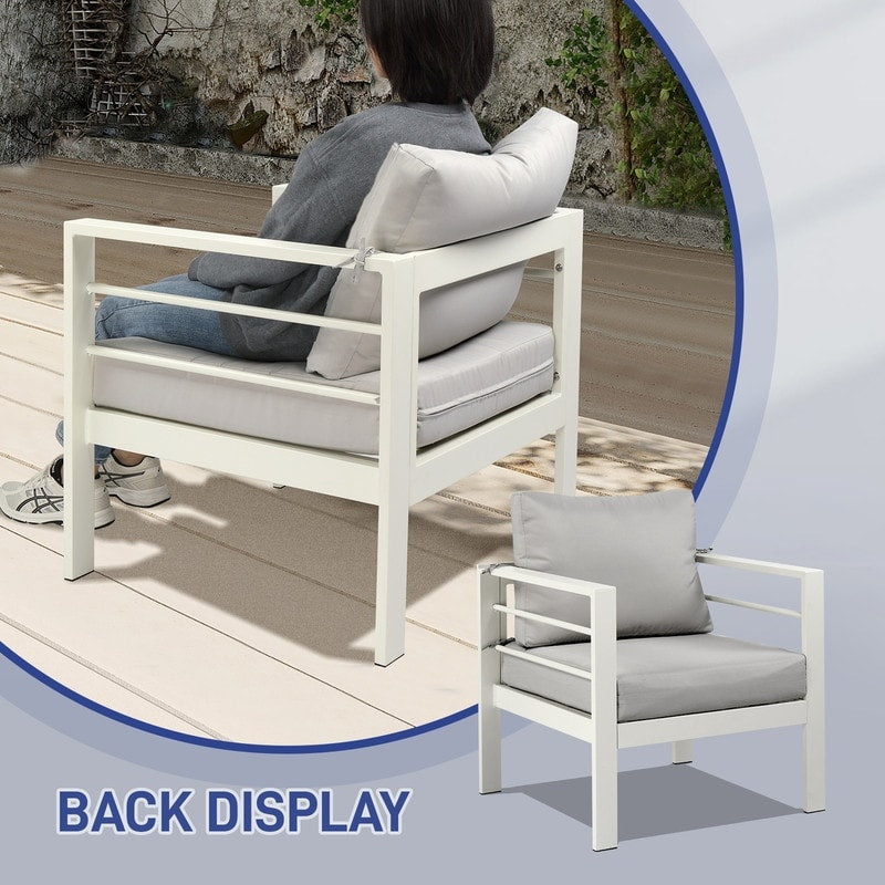 Set da conversazione in alluminio da 4 pezzi per patio con cuscini