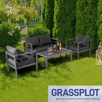 Set da conversazione in alluminio da 4 pezzi per patio con cuscini