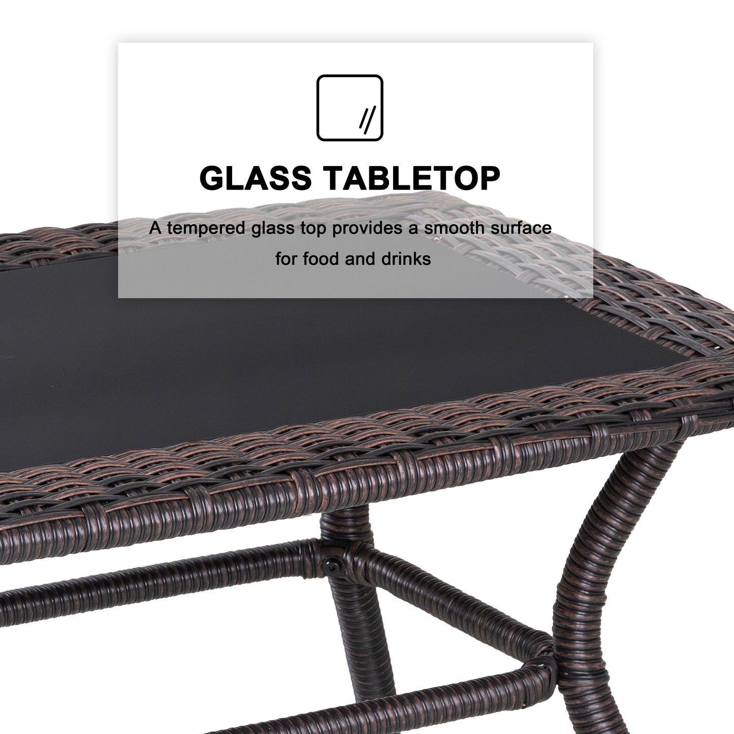 Set da conversazione in vimini da 4 pezzi per patio con tavolo e cuscini, marrone