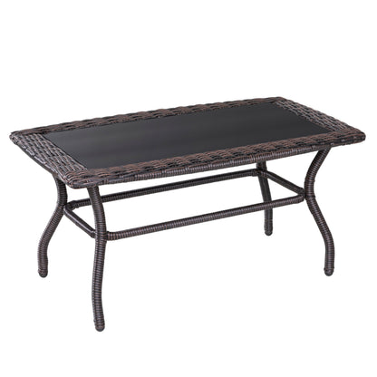 Set da conversazione in vimini da 4 pezzi per patio con tavolo e cuscini, marrone