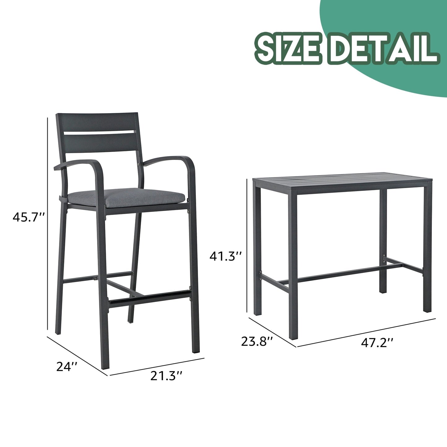 Set da bar in alluminio per patio da 5 pezzi, set da pranzo per esterni