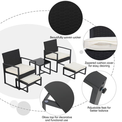 Set da salotto in vimini da 5 pezzi con cuscini per patio