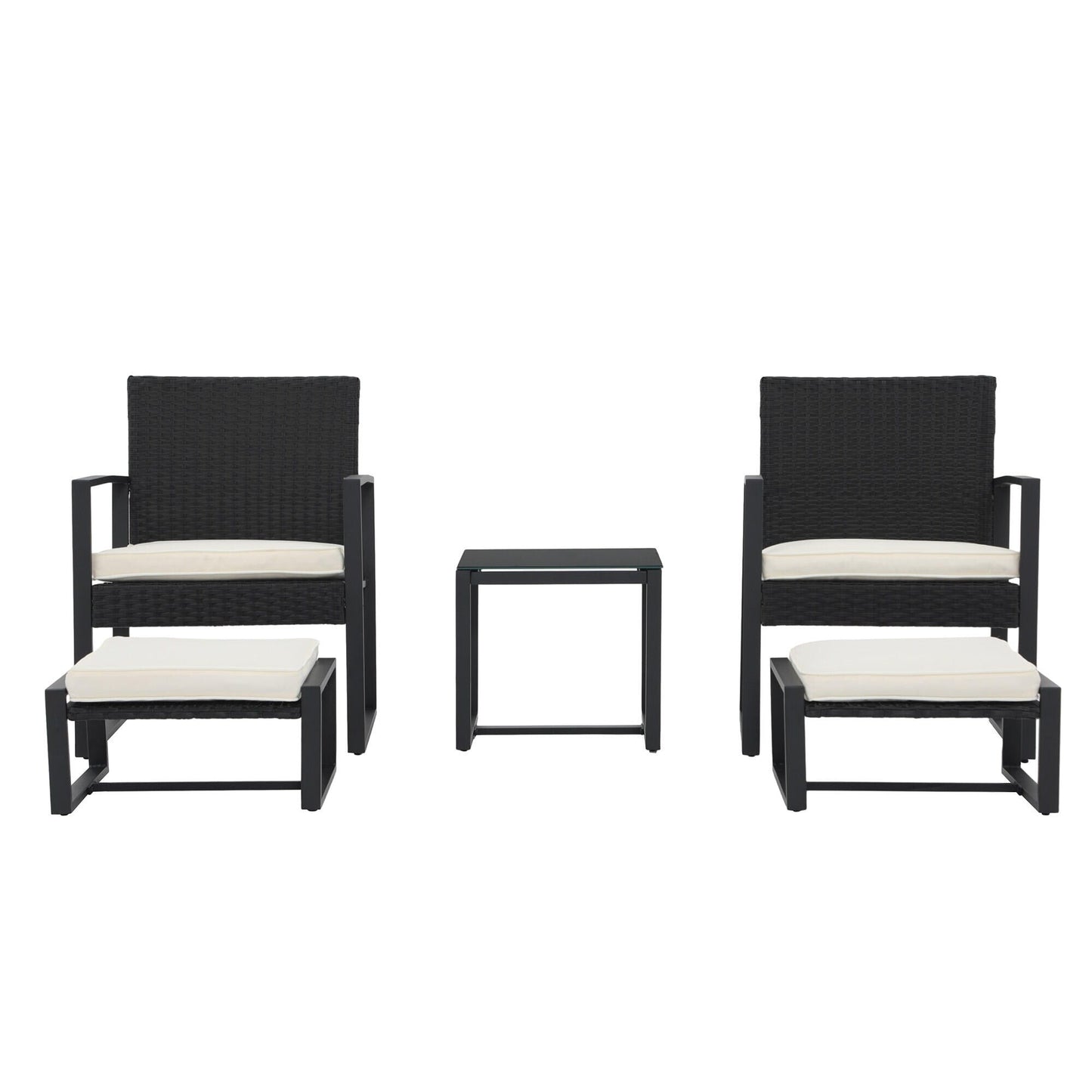 Set da salotto in vimini da 5 pezzi con cuscini per patio