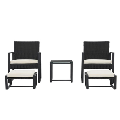 Set da salotto in vimini da 5 pezzi con cuscini per patio