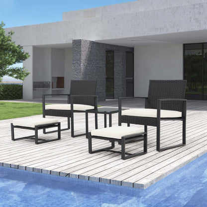 Set da salotto in vimini da 5 pezzi con cuscini per patio