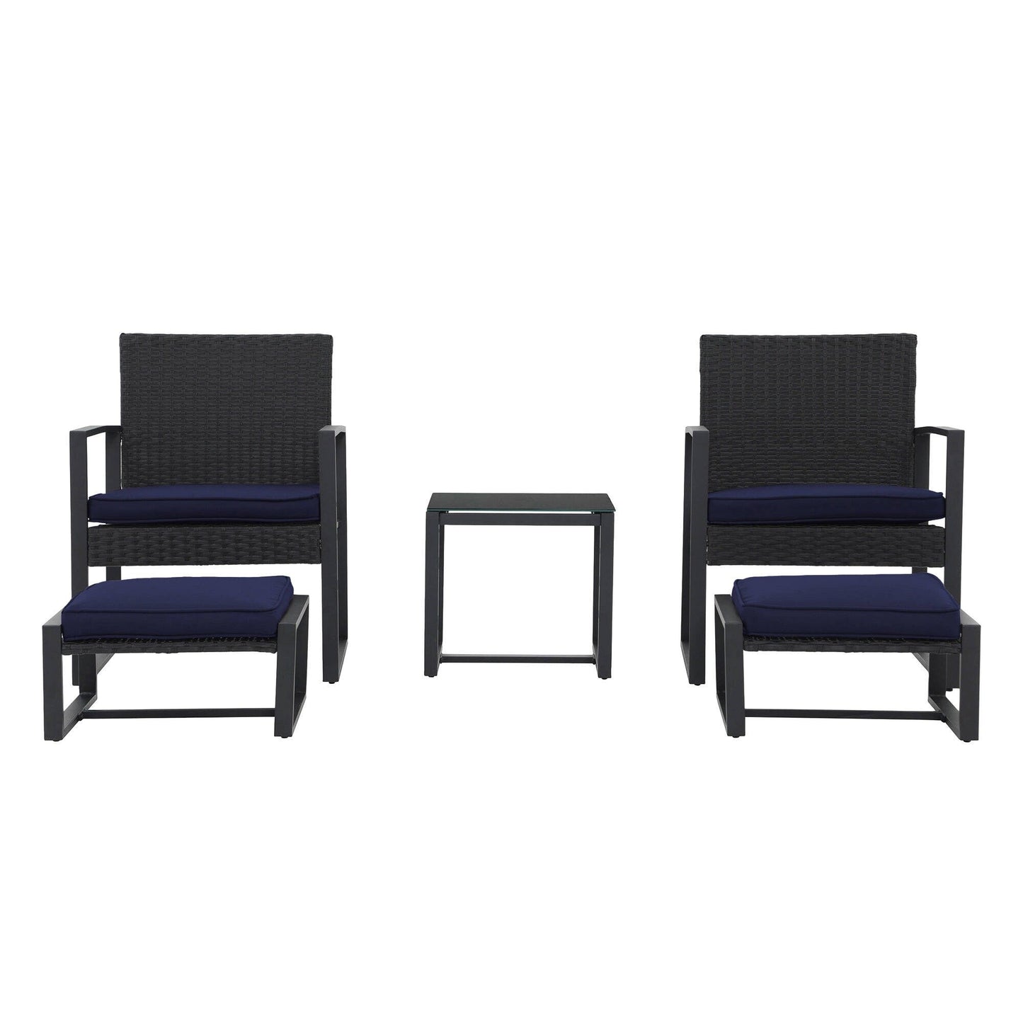 Set da salotto in vimini da 5 pezzi con cuscini per patio