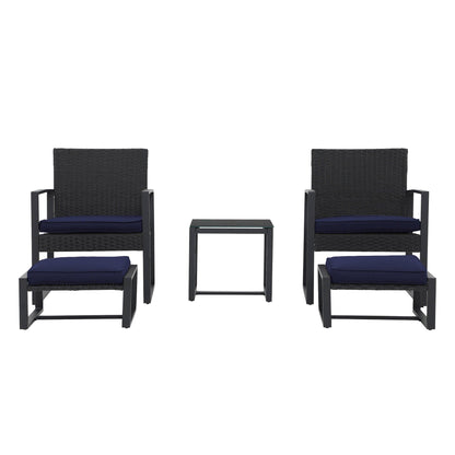 Set da salotto in vimini da 5 pezzi con cuscini per patio