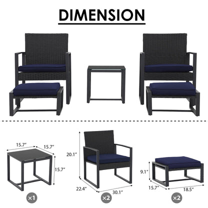 Set da salotto in vimini da 5 pezzi con cuscini per patio