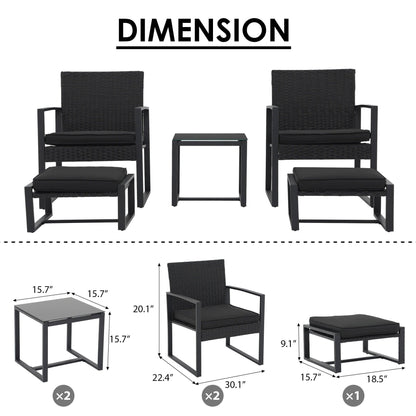 Set da salotto in vimini da 5 pezzi con cuscini per patio