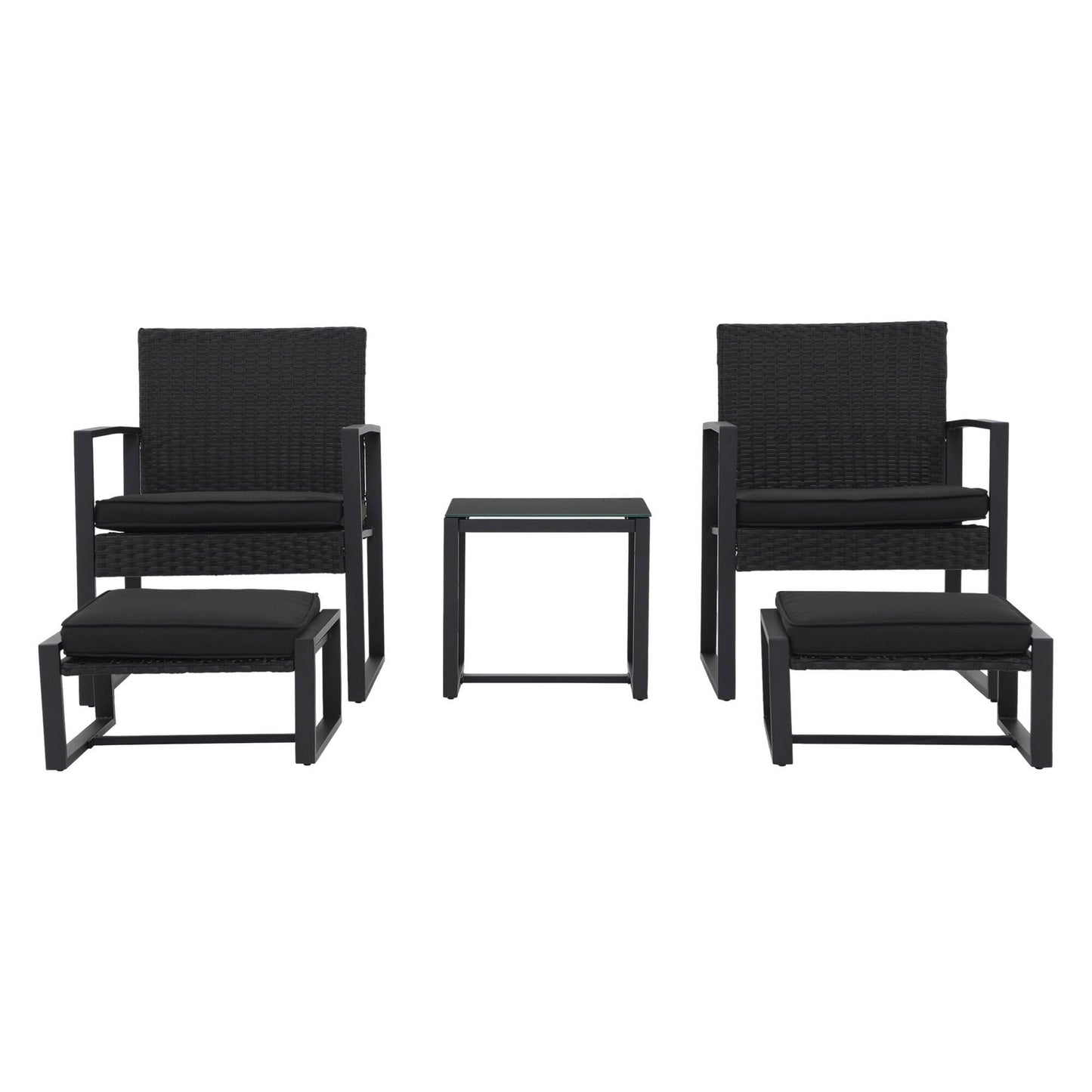 Set da salotto in vimini da 5 pezzi con cuscini per patio