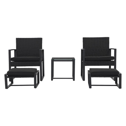 Set da salotto in vimini da 5 pezzi con cuscini per patio