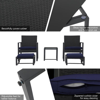 Set da salotto in vimini da 5 pezzi con cuscini per patio