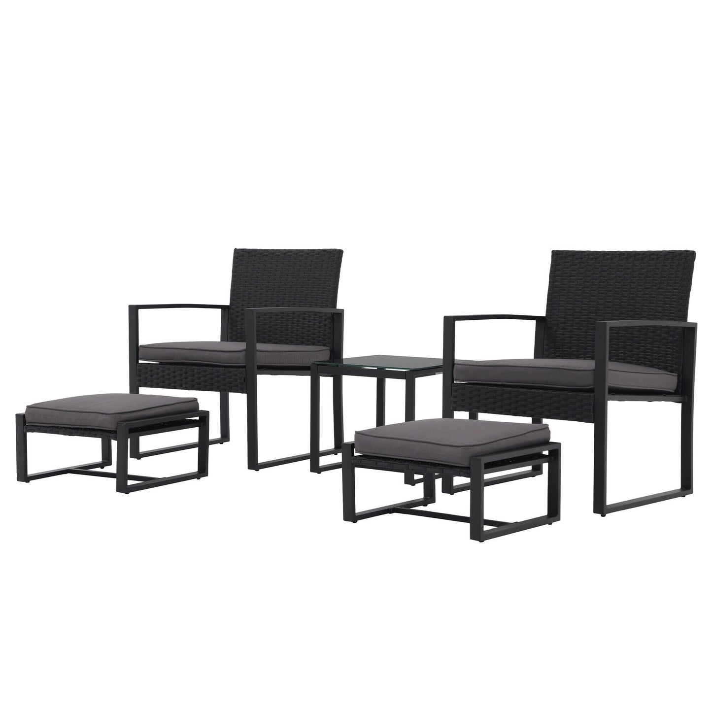 Set da salotto in vimini da 5 pezzi con cuscini per patio