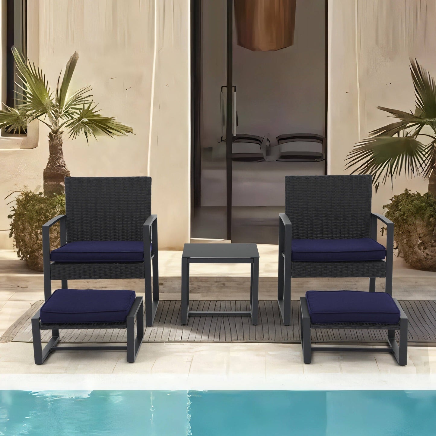 Set da salotto in vimini da 5 pezzi con cuscini per patio