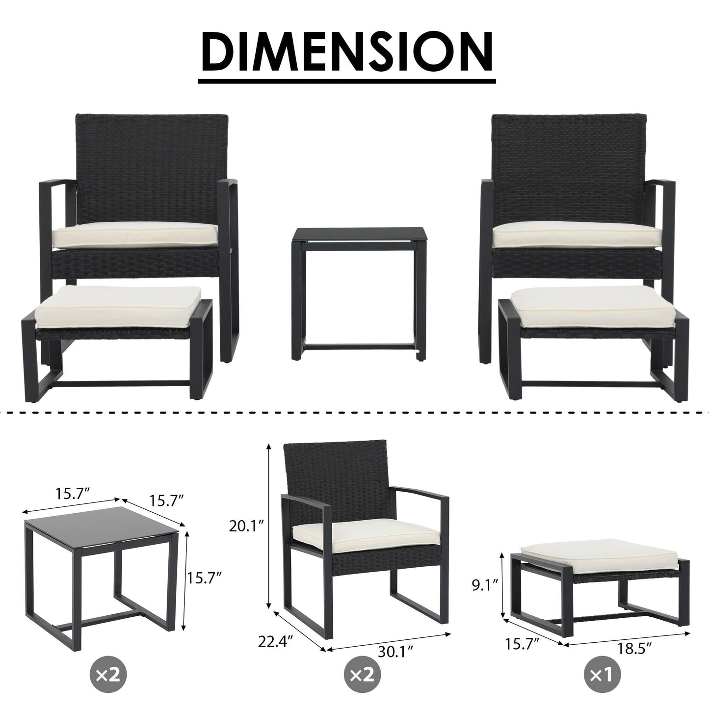 Set da salotto in vimini da 5 pezzi con cuscini per patio