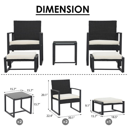 Set da salotto in vimini da 5 pezzi con cuscini per patio